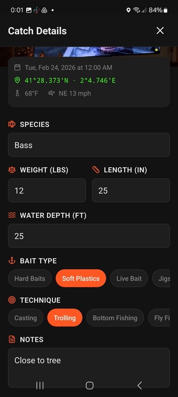 Catch Details and Gear Tracking